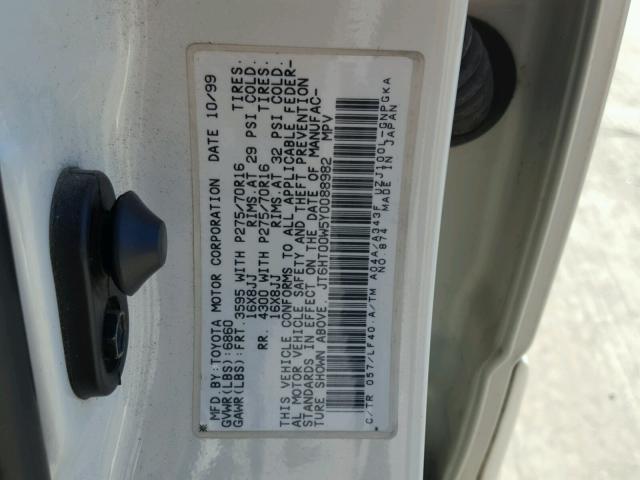 JT6HT00W5Y0088982 - 2000 LEXUS LX 470 WHITE photo 10