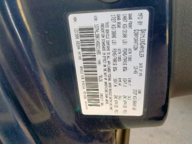 1D7HL38K14S621085 - 2004 DODGE DAKOTA QUA BLUE photo 10