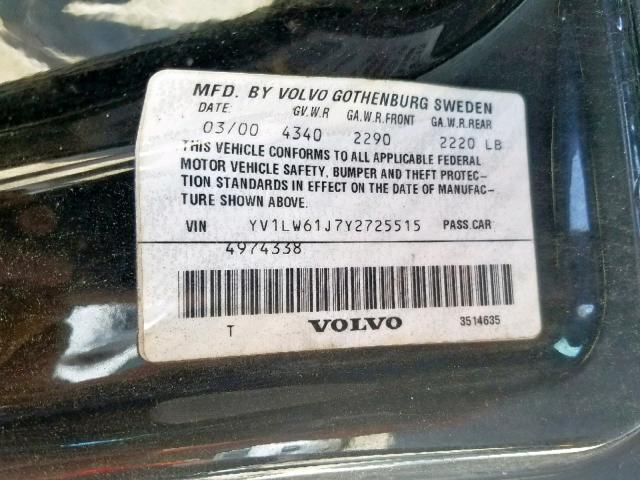 YV1LW61J7Y2725515 - 2000 VOLVO V70 BASE BLACK photo 10