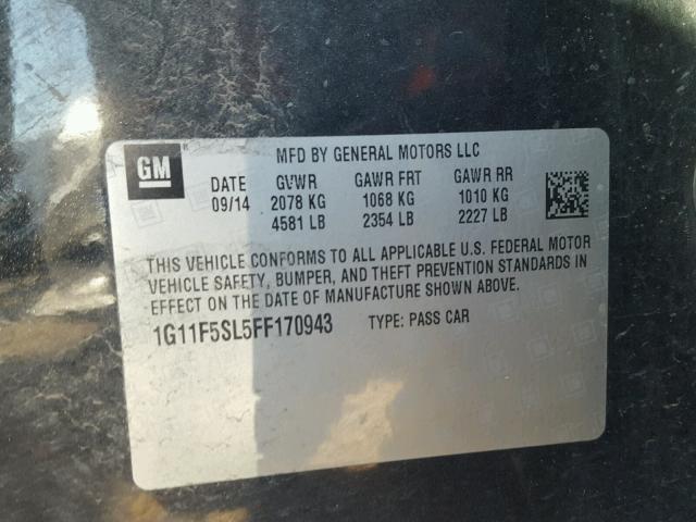 1G11F5SL5FF170943 - 2015 CHEVROLET MALIBU LTZ გრაფიტი ფოტო 10