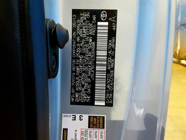 JTKJF5C71E3069688 - 2014 TOYOTA SCION TC ნაცრისფერი ფოტო 10