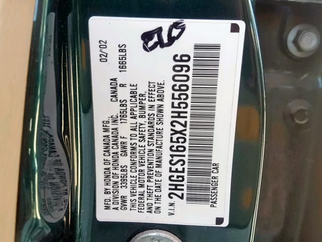 2HGES165X2H556096 - 2002 HONDA CIVIC GREEN photo 10