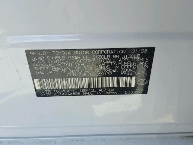 JTHBL46F785069137 - 2008 LEXUS LS 460 SILVER photo 10