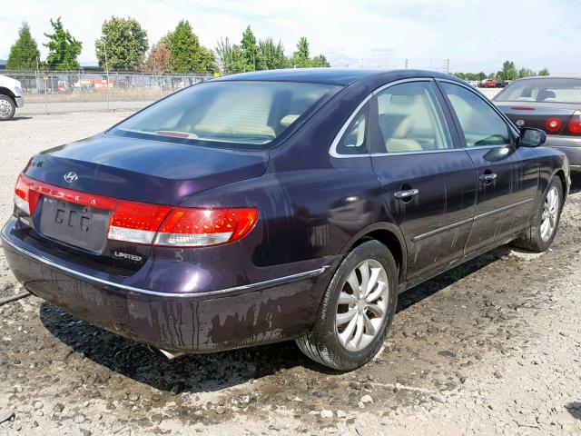 KMHFC46F27A172244 - 2007 HYUNDAI AZERA SE PURPLE photo 4