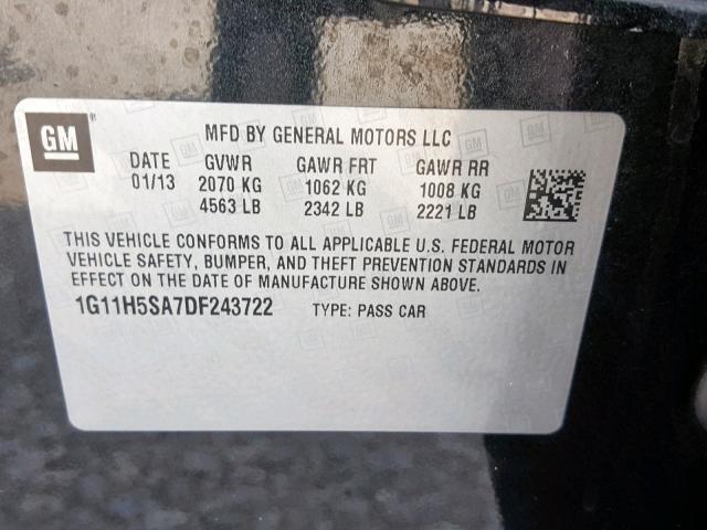 1G11H5SA7DF243722 - 2013 CHEVROLET MALIBU LTZ შავი ფოტო 10