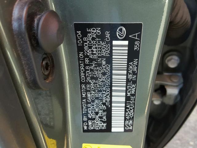 JTHBA30G155076582 - 2005 LEXUS ES 330 GREEN photo 10