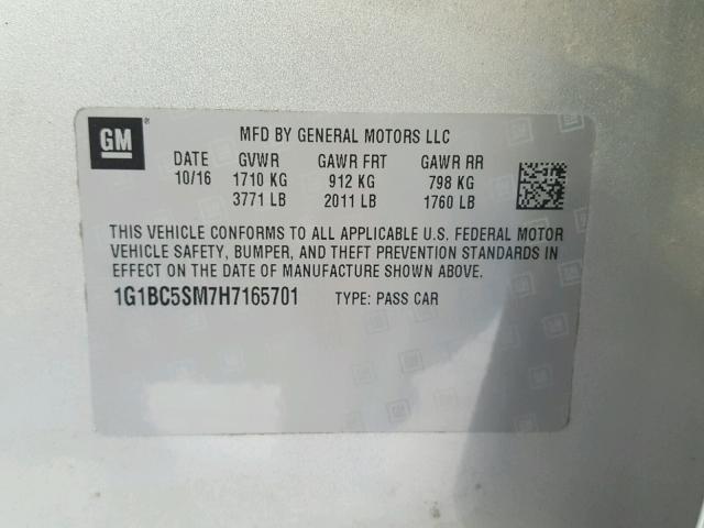 1G1BC5SM7H7165701 - 2017 CHEVROLET CRUZE LS SILVER photo 10