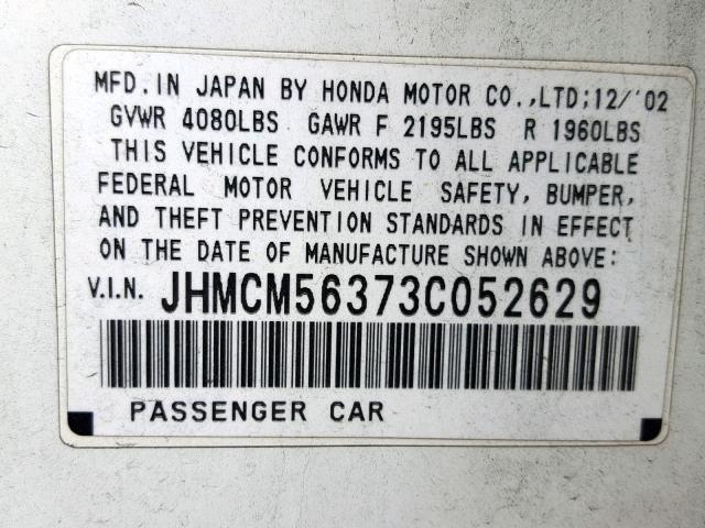 JHMCM56373C052629 - 2003 HONDA ACCORD LX WHITE photo 10