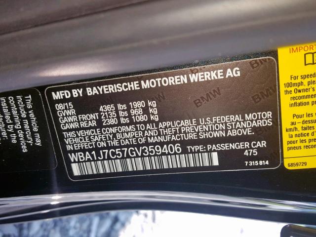 WBA1J7C57GV359406 - 2016 BMW M235I BLACK photo 10