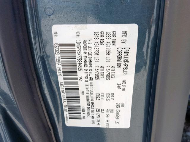 1D4GP25R77B244565 - 2007 DODGE CARAVAN SE BLUE photo 10