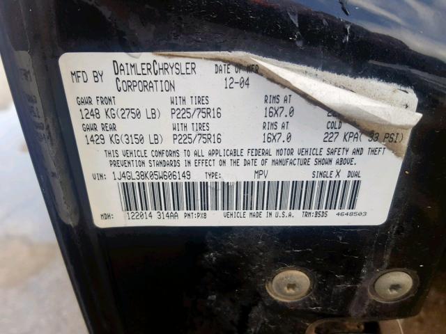 1J4GL38K05W606149 - 2005 JEEP LIBERTY RE BLACK photo 10