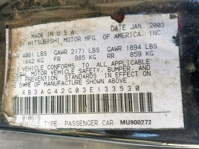 4B3AG42G03E133530 - 2003 DODGE STRATUS SE BLACK photo 10