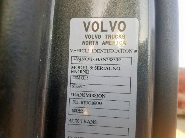 4V4NC9TG3AN288339 - 2010 VOLVO VN VNL GRAY photo 10