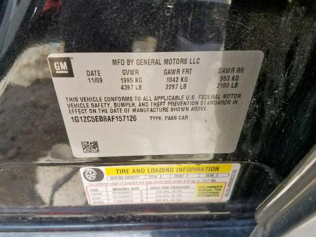 1G1ZC5EB8AF157126 - 2010 CHEVROLET MALIBU 1LT BLACK photo 10