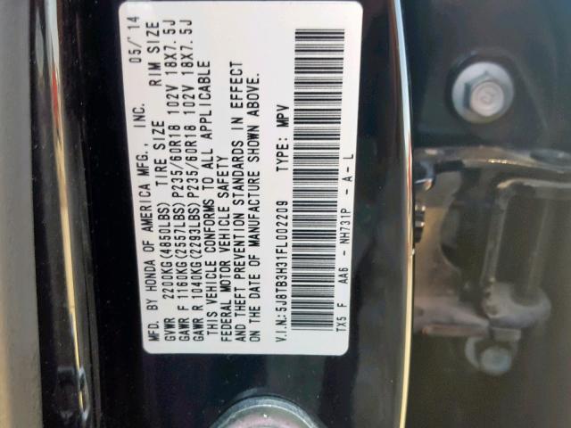 5J8TB3H31FL002209 - 2015 ACURA RDX BLACK photo 10