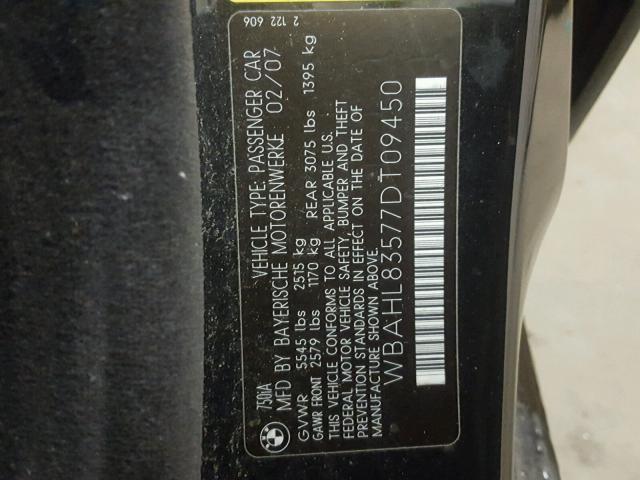 WBAHL83577DT09450 - 2007 BMW 750 BLACK photo 10