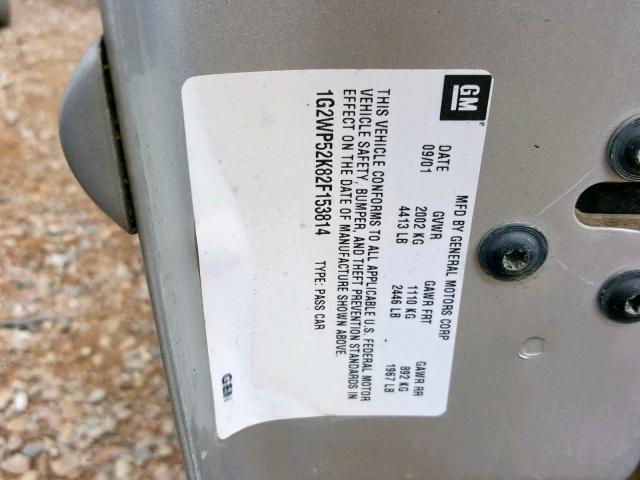 1G2WP52K82F153814 - 2002 PONTIAC GRAND PRIX SILVER photo 10