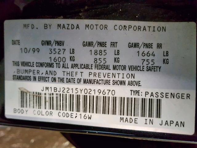 JM1BJ2215Y0219670 - 2000 MAZDA PROTEGE ES 黑色 照片 10