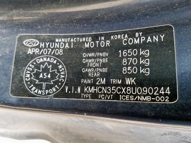 KMHCN35CX8U090244 - 2008 HYUNDAI ACCENT BAS BLUE photo 10