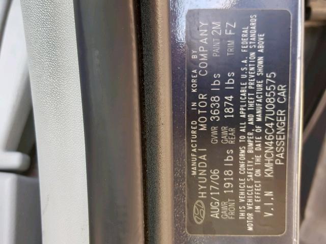 KMHCN46C47U085575 - 2007 HYUNDAI ACCENT GLS GRAY photo 10