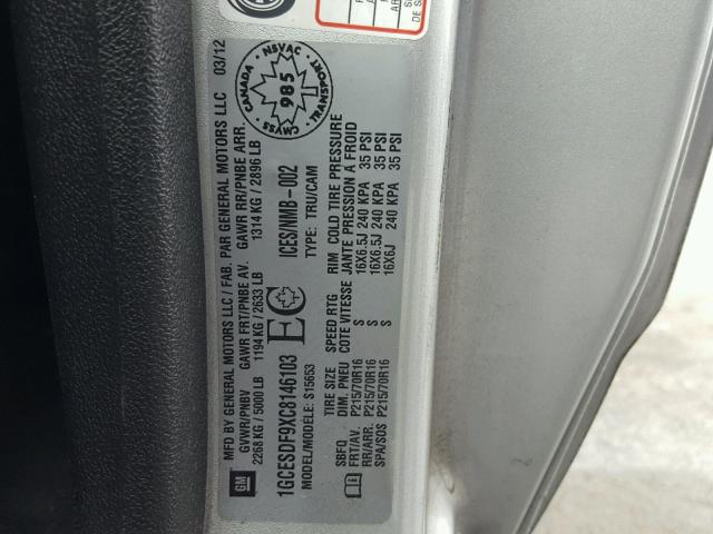 1GCESDF9XC8146103 - 2012 CHEVROLET COLORADO L SILVER photo 10