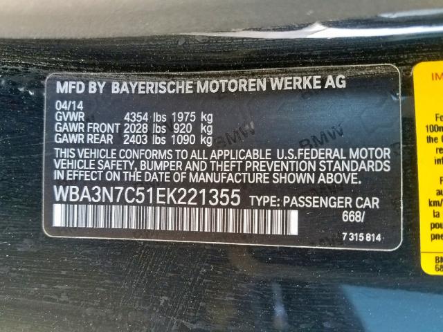 WBA3N7C51EK221355 - 2014 BMW 428 I BLACK photo 10