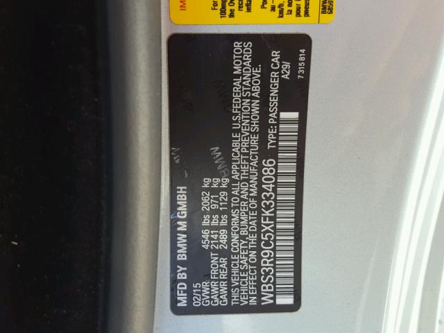 WBS3R9C5XFK334086 - 2015 BMW M4 SILVER photo 10