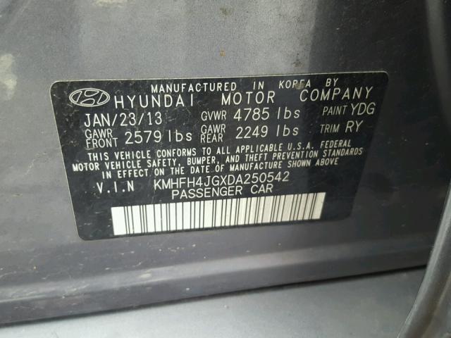 KMHFH4JGXDA250542 - 2013 HYUNDAI AZERA GLS GRAY photo 10