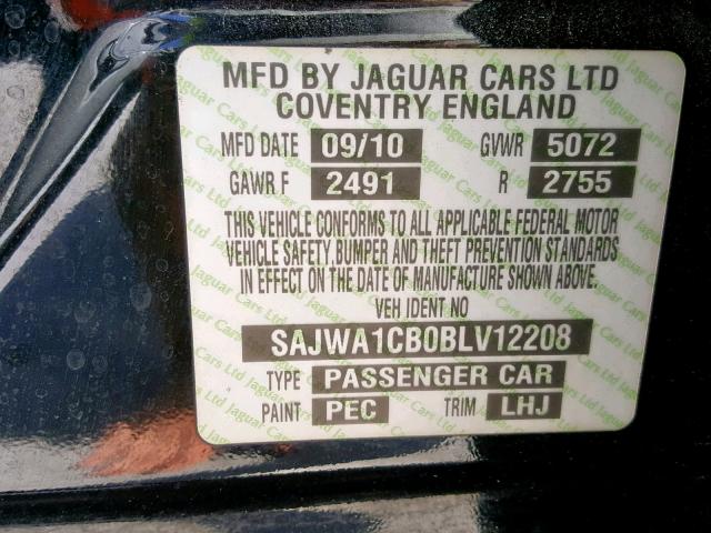 SAJWA1CB0BLV12208 - 2011 JAGUAR XJ BASE BLACK photo 10