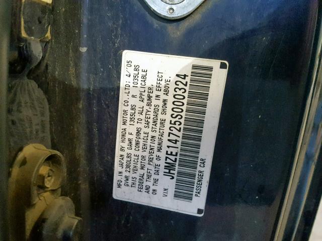 JHMZE14725S000324 - 2005 HONDA INSIGHT BLUE photo 10