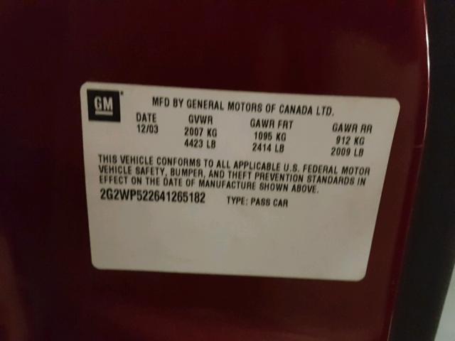 2G2WP522641265182 - 2004 PONTIAC GRAND PRIX RED photo 10