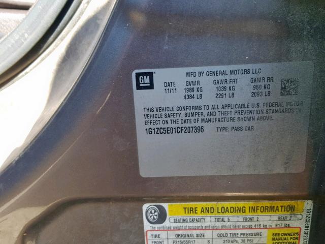 1G1ZC5E01CF207396 - 2012 CHEVROLET MALIBU 1LT BROWN photo 10