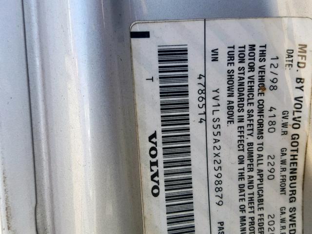 YV1LS55A2X2598879 - 1999 VOLVO S70 SILVER photo 10