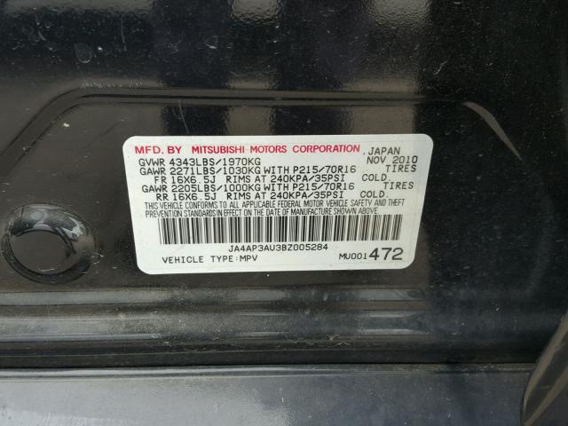 JA4AP3AU3BZ005284 - 2011 MITSUBISHI OUTLANDER BLACK photo 10