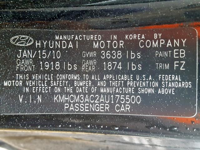 KMHCM3AC2AU175500 - 2010 HYUNDAI ACCENT BLU BLACK photo 10