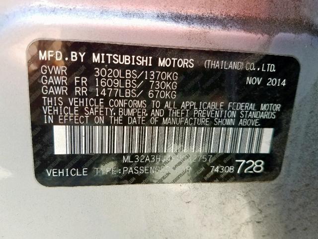 ML32A3HJ4FH032757 - 2015 MITSUBISHI MIRAGE DE SILVER photo 10