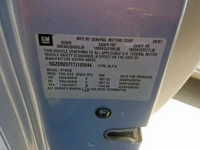 5GZER23777J165644 - 2007 SATURN OUTLOOK XR ნაცრისფერი ფოტო 10