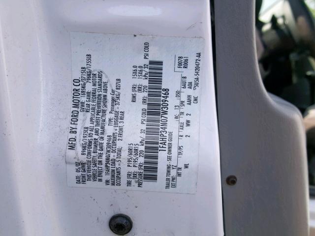 1FAHP34N07W309468 - 2007 FORD FOCUS ZX4 WHITE photo 10