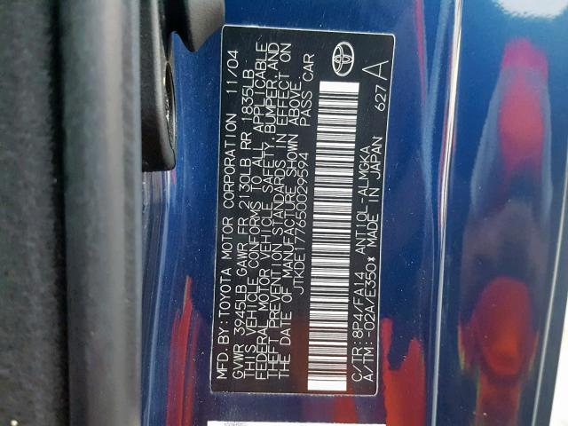 JTKDE177650029594 - 2005 TOYOTA SCION TC ლურჯი ფოტო 10