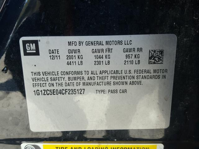 1G1ZC5E04CF235127 - 2012 CHEVROLET MALIBU 1LT BLACK photo 10