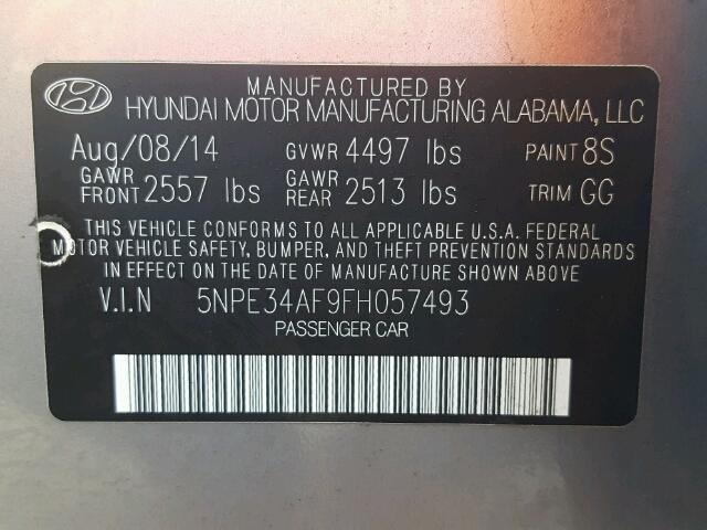 5NPE34AF9FH057493 - 2015 HYUNDAI SONATA SPO SILVER photo 10