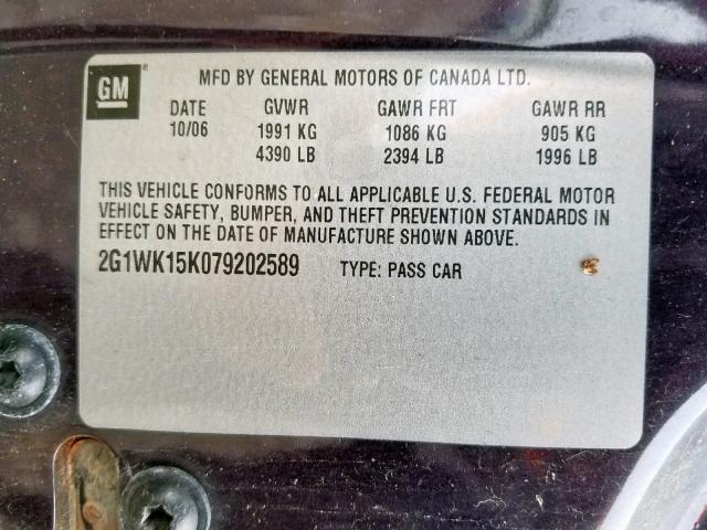 2G1WK15K079202589 - 2007 CHEVROLET MONTE CARL იასამნისფერი ფოტო 10