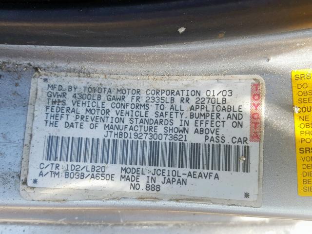 JTHBD192730073621 - 2003 LEXUS IS 300 GRAY photo 10