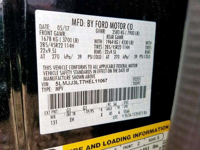 5LMJJ3LT7HEL11067 - 2017 LINCOLN NAVIGATOR BLACK photo 10