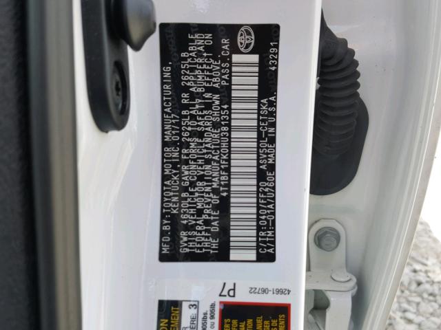 4T1BF1FK0HU381354 - 2017 TOYOTA CAMRY LE WHITE photo 10