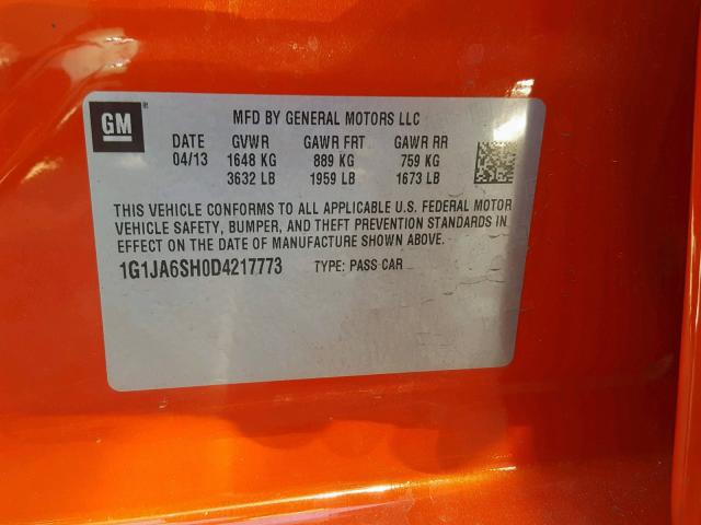 1G1JA6SH0D4217773 - 2013 CHEVROLET SONIC LS ORANGE photo 10