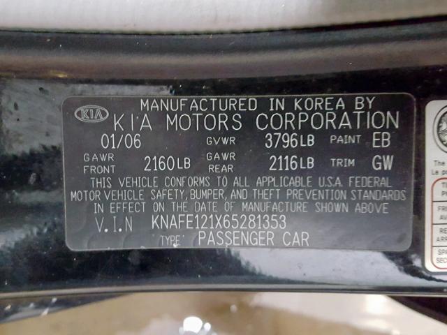 KNAFE121X65281353 - 2006 KIA NEW SPECTR BLACK photo 10