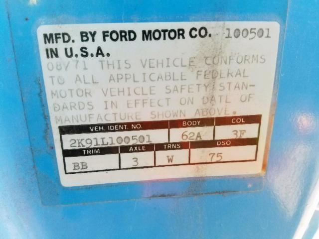 2K91L100501 - 1972 FORD MAVERICK BLUE photo 10