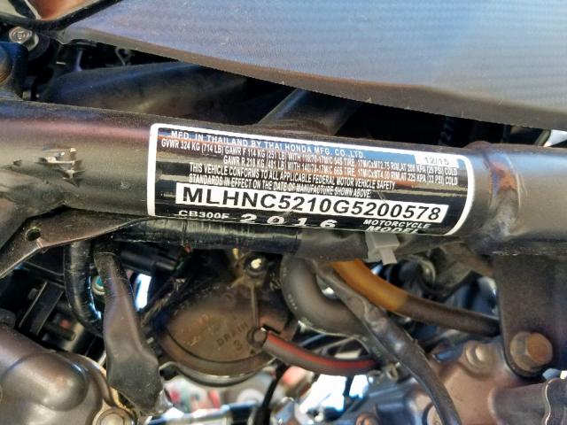 MLHNC5210G5200578 - 2016 HONDA CB300 F BLACK photo 10