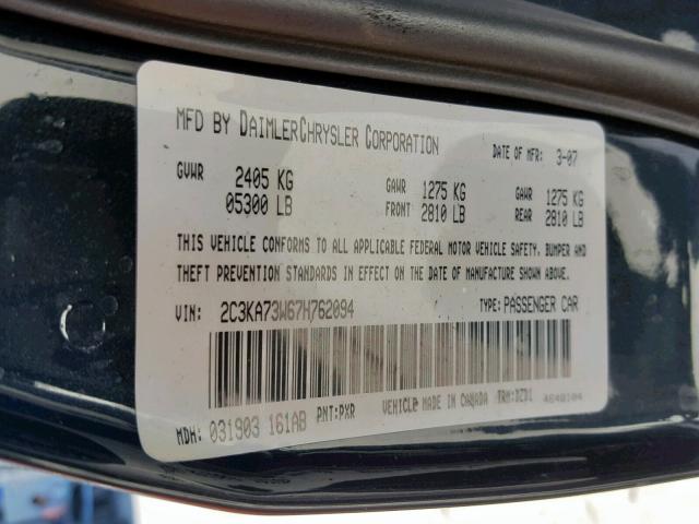 2C3KA73W67H762094 - 2007 CHRYSLER 300C SRT-8 BLACK photo 10